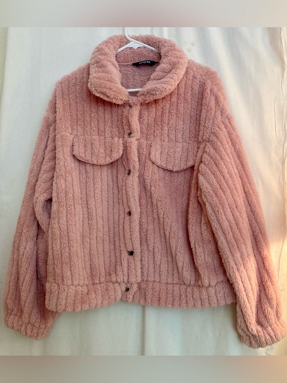 chicme Blush Pink Ultra Soft Sherpa Snap Front Jacket Size XL